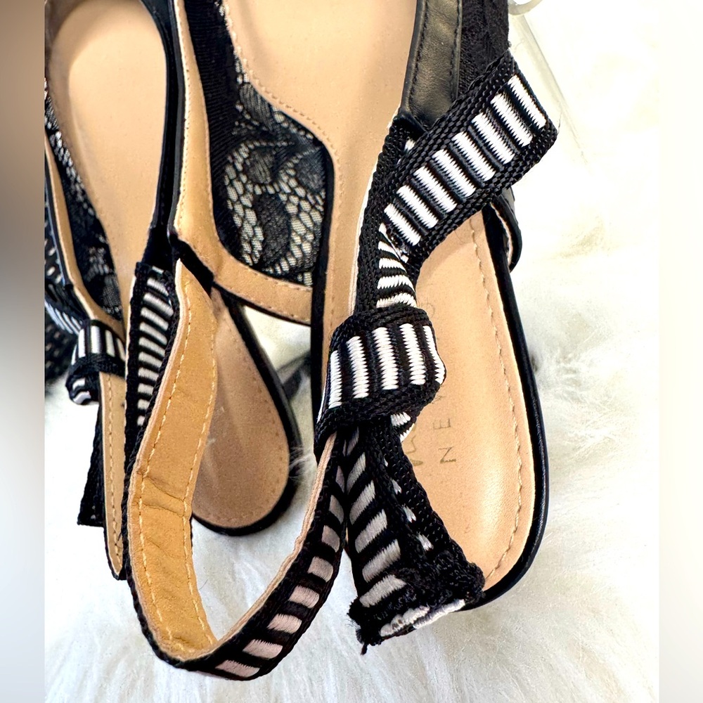 Black Patent Slingback Heels with Striped Elastic - Picture 13 of 13